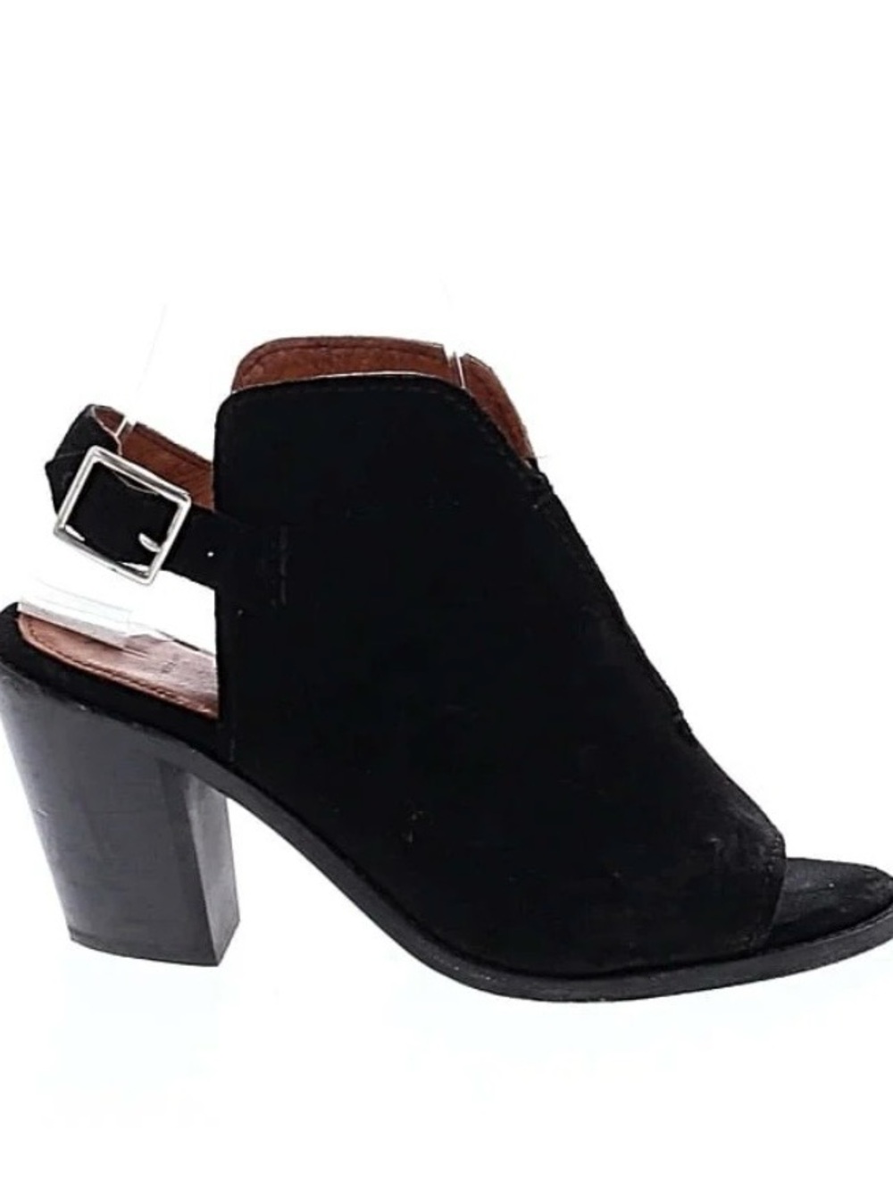Frye Black Suede Open-Peek Slingback Heel